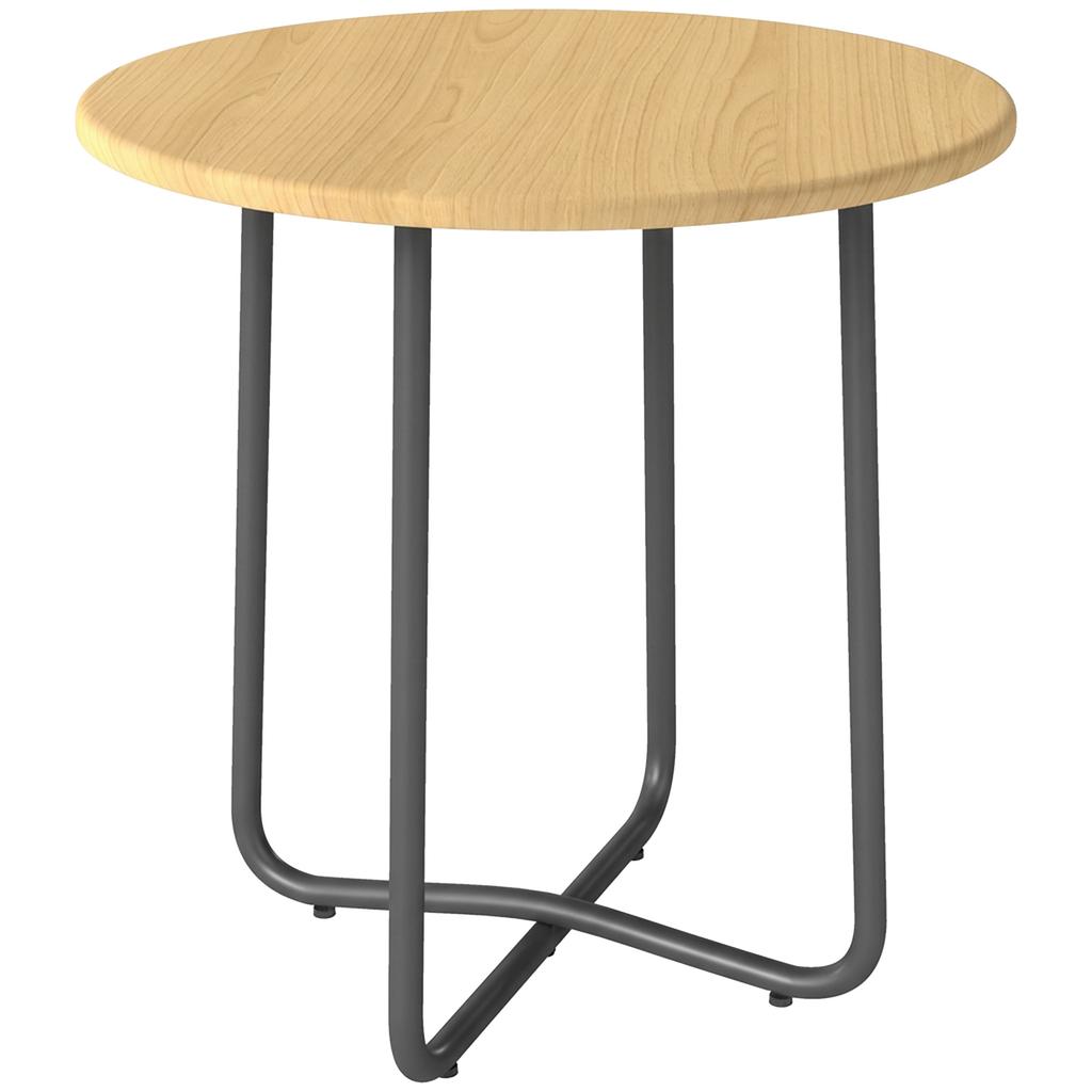 Round Metal Garden Side Table, for Balcony and Terrace, diameter 48x51 cm, Natural Wood Effect