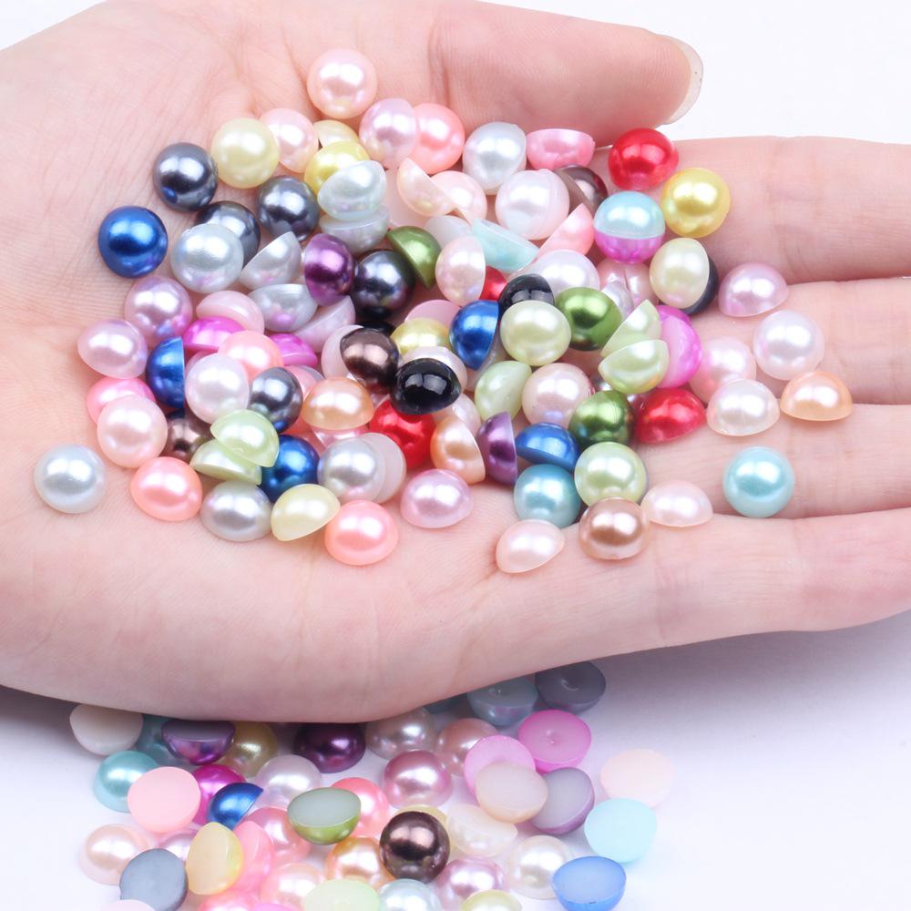 8mm Flat-Bottom Half-Round Imitation Pearls Beads, 100-Pack - DIY Rhinestone Mobile Case Accessories