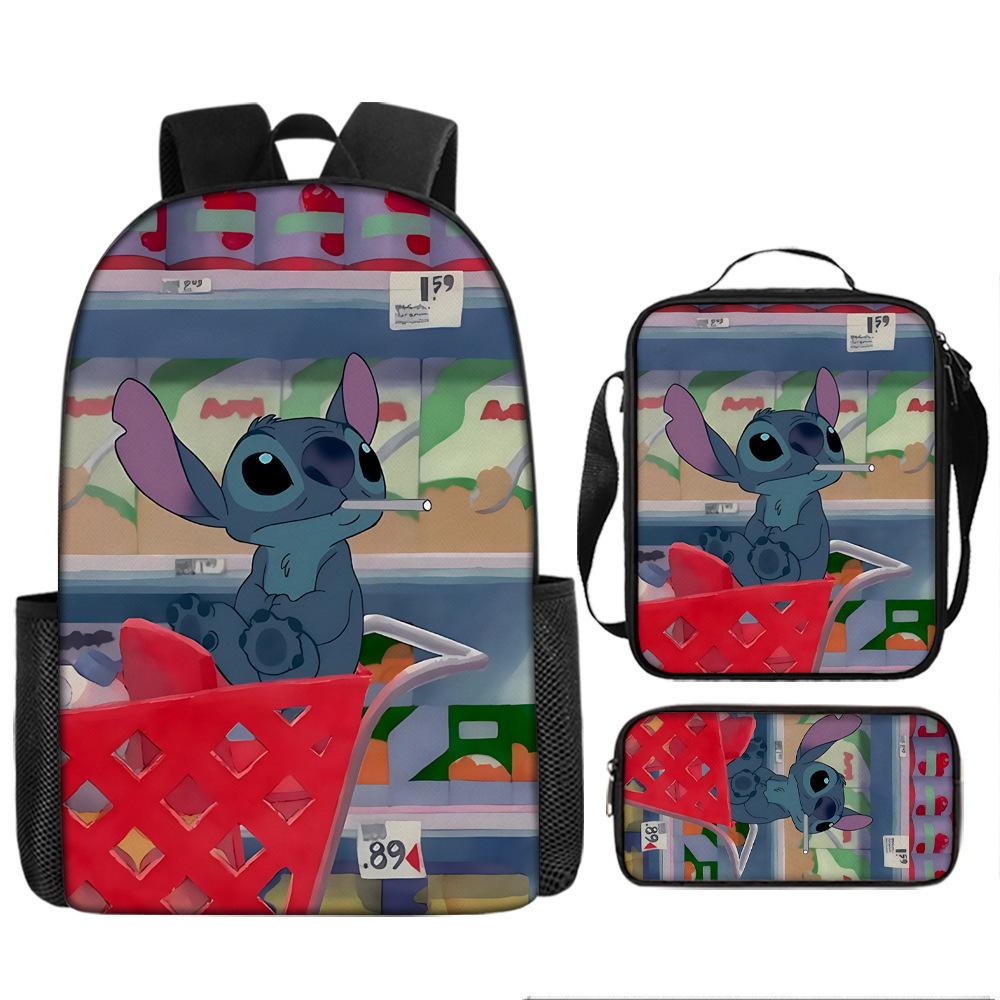 Stitch Kids Backpack Set 3-Piece Student School Bag Lunch Box Pencil Case Digital Print Gift Set for Children