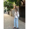Small fresh floral long-sleeved shirt Small loose and thin round neck sweet girly versatile chiffon shirt