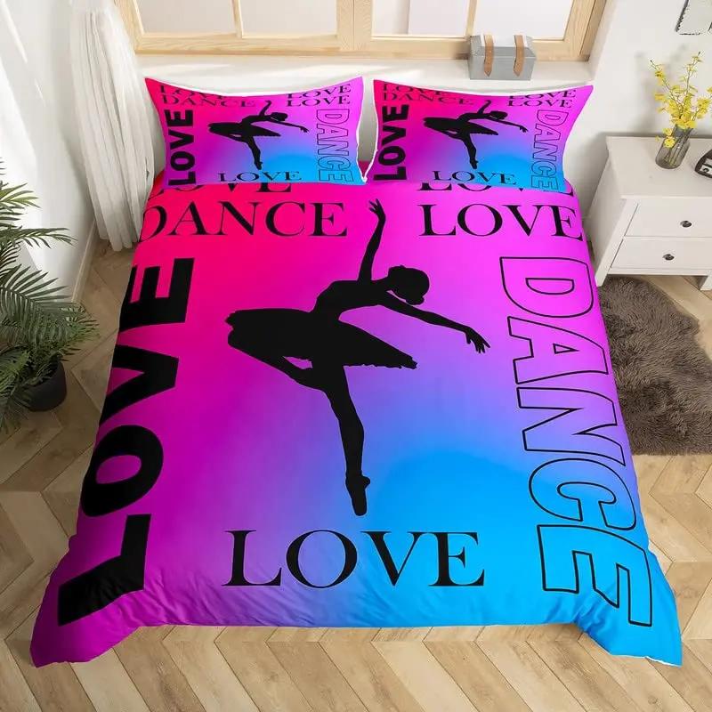 Пододеяльник Love Gymnastics King Queen, комплект постельного белья для занятий балетом на полу, неоново-розовый, для танцев, чехол из полиэстера