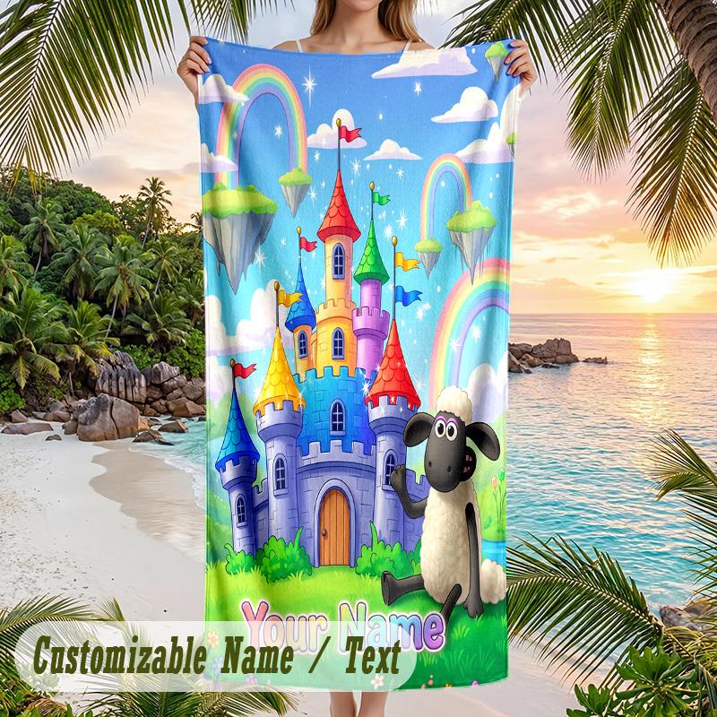 Shaun the Sheep Beach Towel, Personalized Custom Text, Quick Dry Soft Large Towel For Swimming Pool Travel