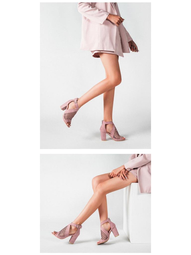 Босоножки с открытым носком и массивным каблуком: Летняя коллекция 2025 года для женщин больших размеров – Европейский и американский стиль, Ажурный дизайн