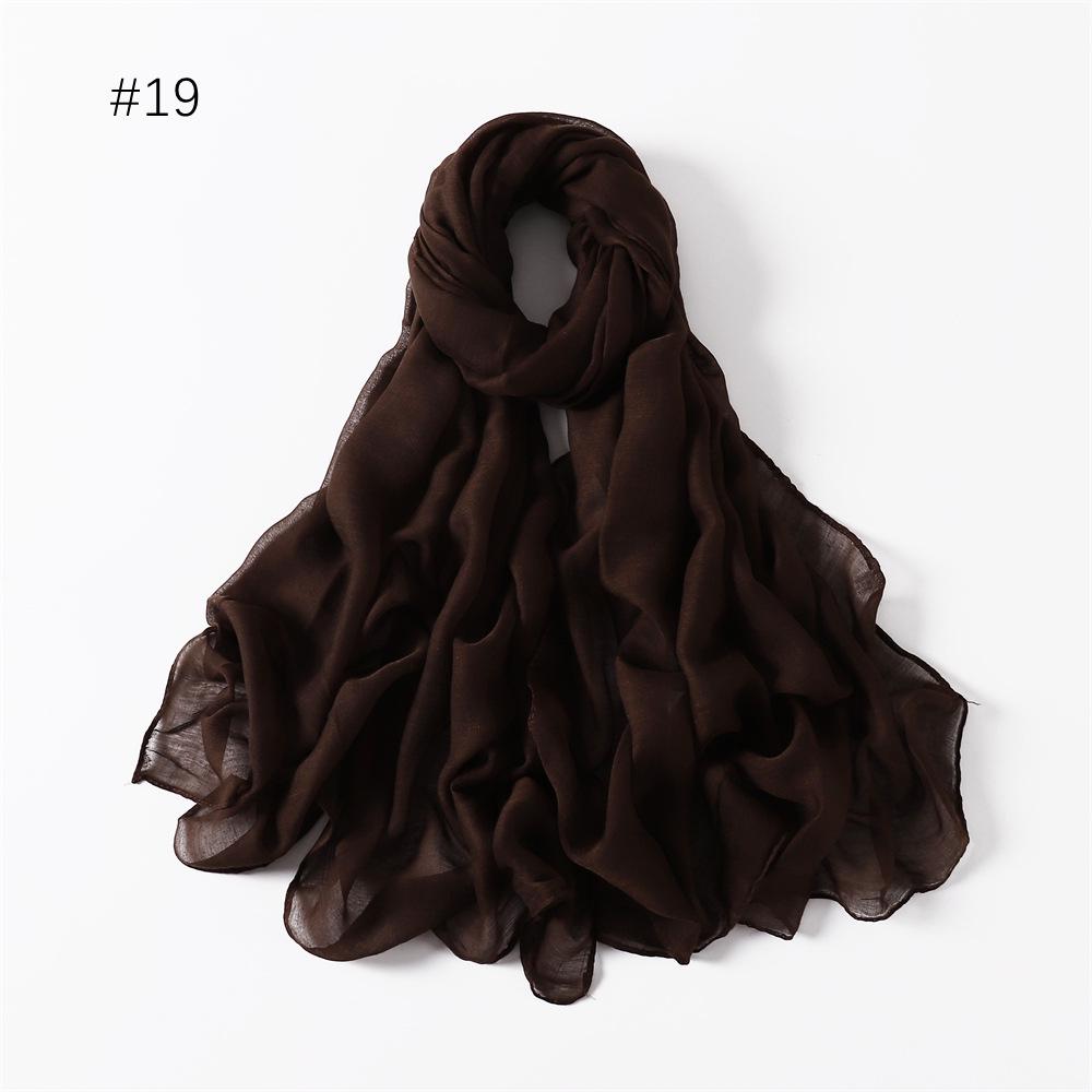 Women's Classic Bali Yarn Cotton-Linen Scarf: Breathable, Thin, Soft, Silk-Like, Solid Color.