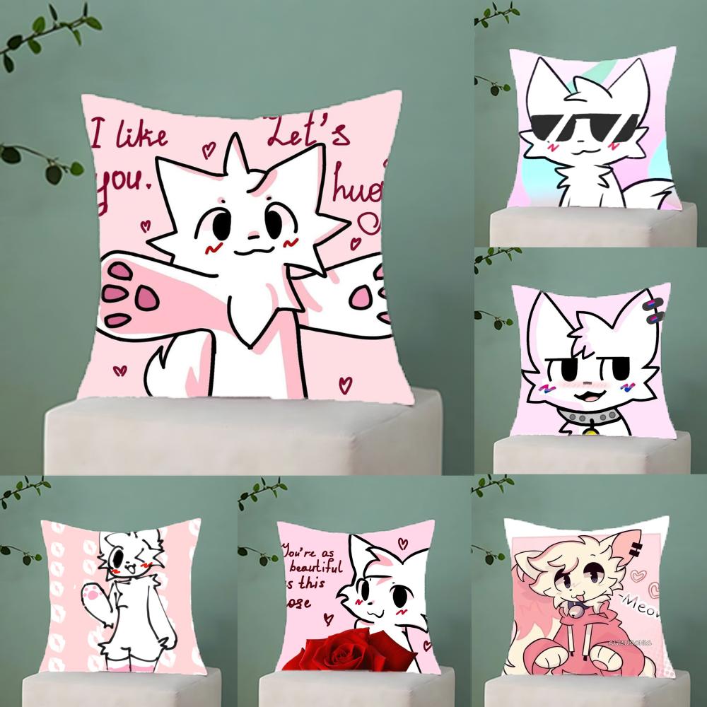 BBoykisser Silly Cat Cute Pillow Case Antidustmite Pillowcase Invisible Zipper Silky Short Plush Sofa Cushion Cover