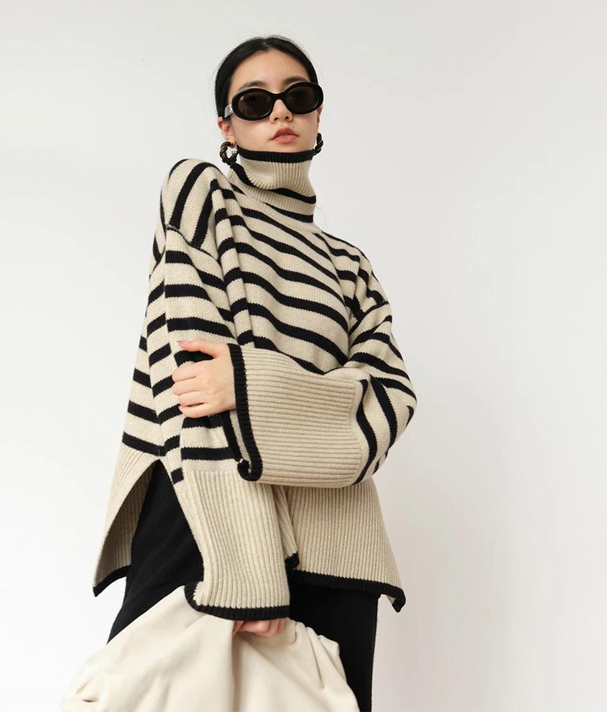 Striped Turtleneck Sweater Women's Pullover Jacket