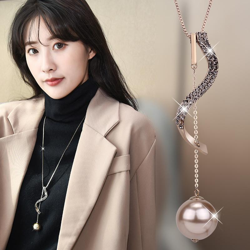 Elegant Pearl Necklace For Women With Gold Plated Alloy Chain Long Letter Pendant For Winter Fashion