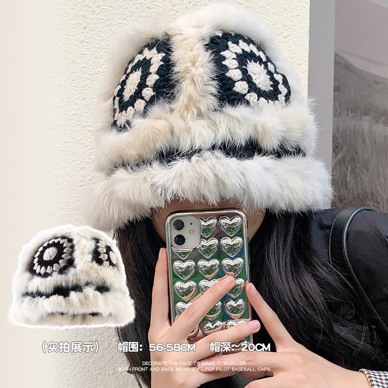 Cartoon Style Wool Beanie With Plush Fur Material And Adjustable Fit For Casual Wear