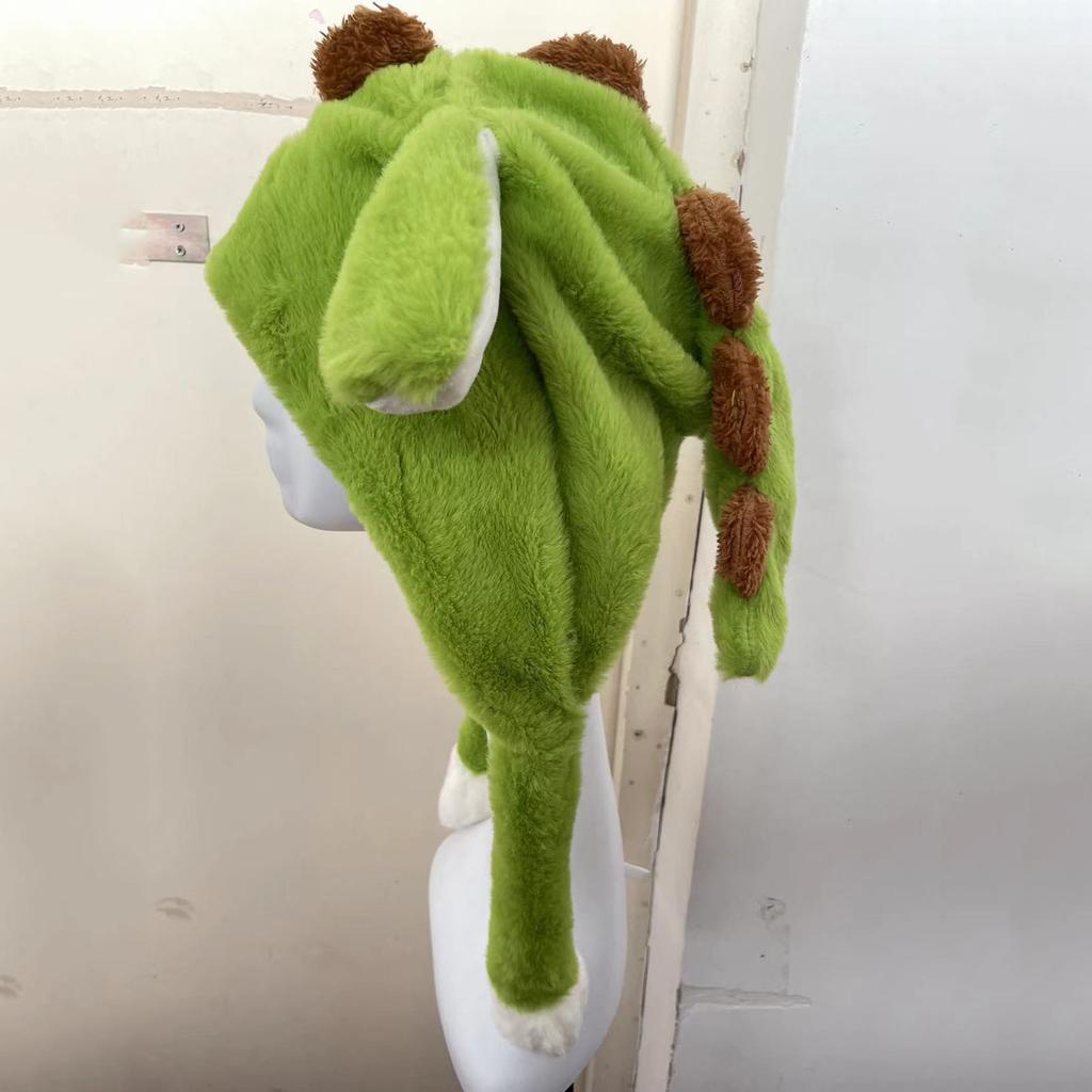 Зимняя мультяшная кукла динозавр плюшевая шапка, милая шапка с ушками, которые двигаются при нажатии