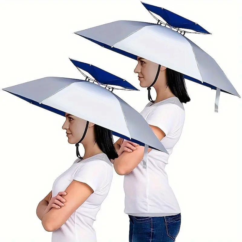 Adjustable Fishing Umbrella Hat Double-Layer Hands-Free Caps for Outdoor Sun Protection Foldable Rain Umbrella Hat