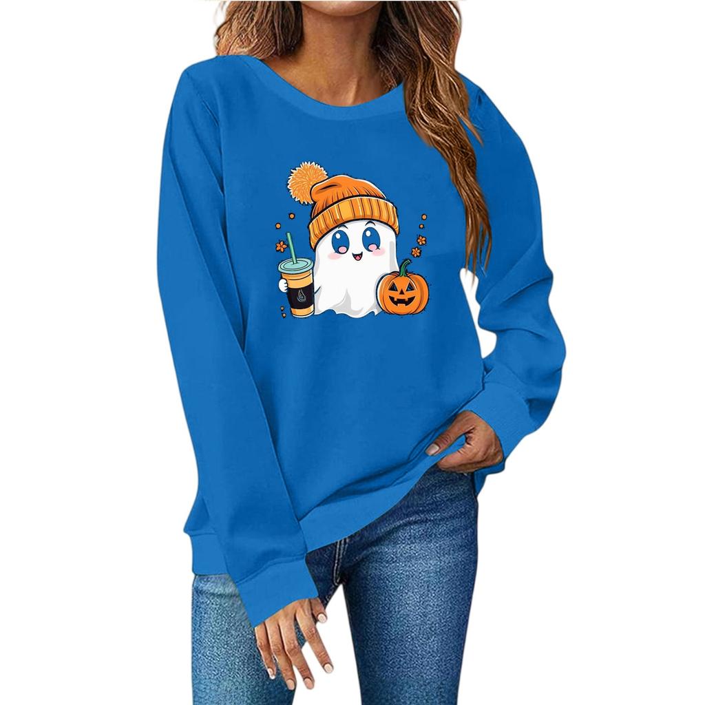 Женская мода повседневный принт повседневный длинный рукав круглый вырез толстовка топ