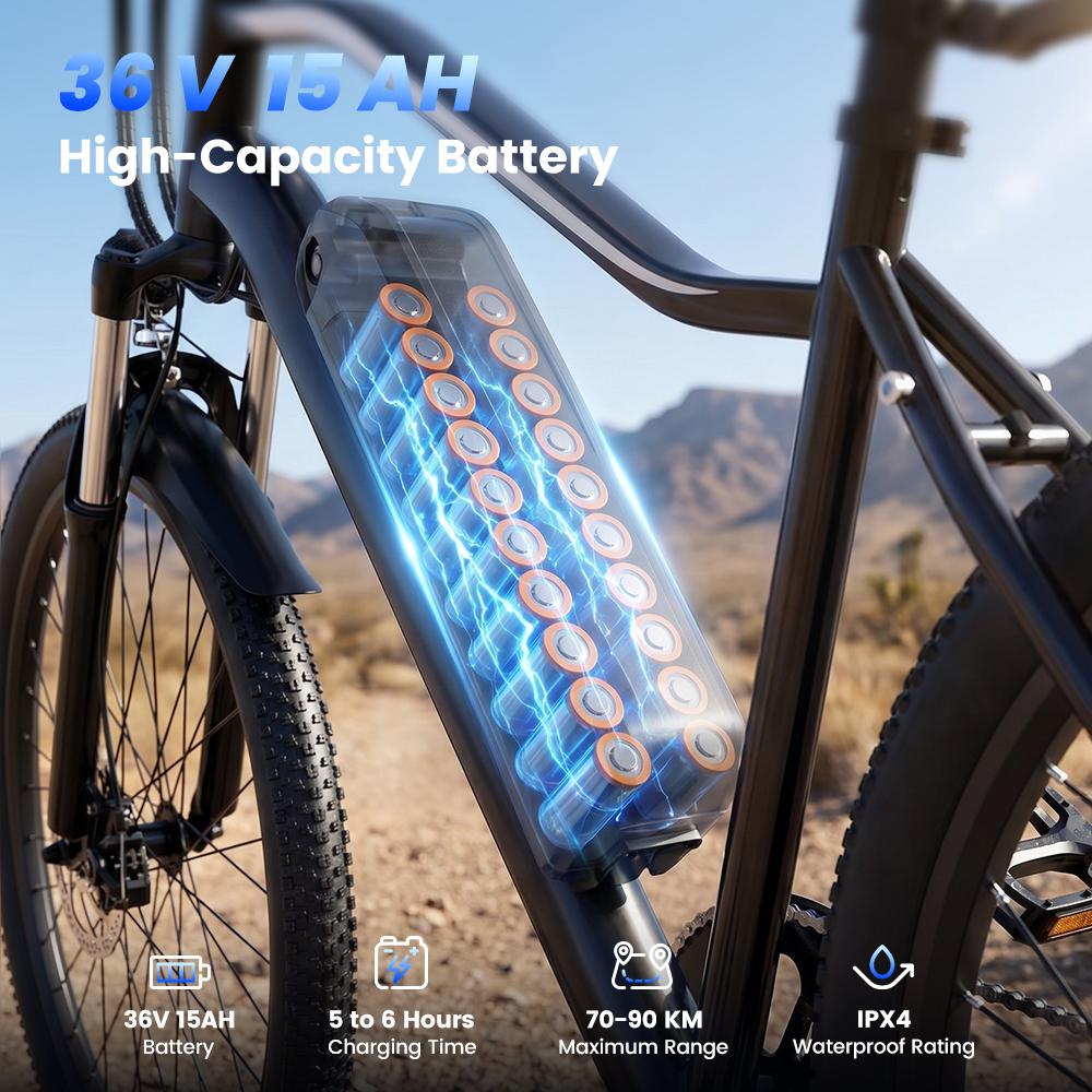 EB3S Electric Bike 250W 13.5Ah  26'' E-Bike Front Suspension Dual Disc Brakes Voltix APP 5-Speed 6-25KM/H Adult Electric Bicycle