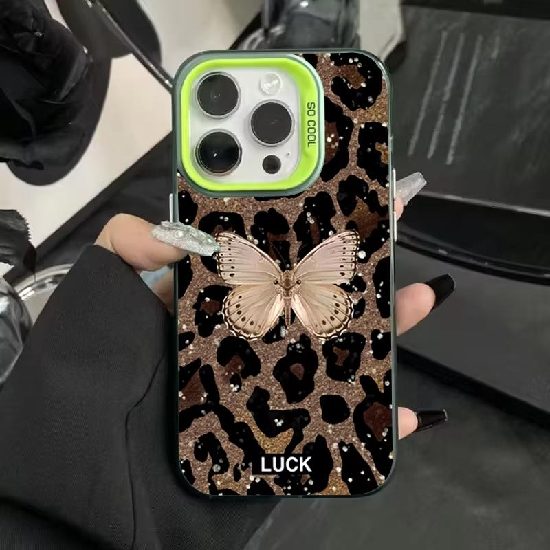 Светящийся чехол для телефона с принтом бабочки и леопарда для iPhone 16 15 14 13 12 11 Pro Max 7 8 Plus XR XS Max, противоударная силиконовая накладка