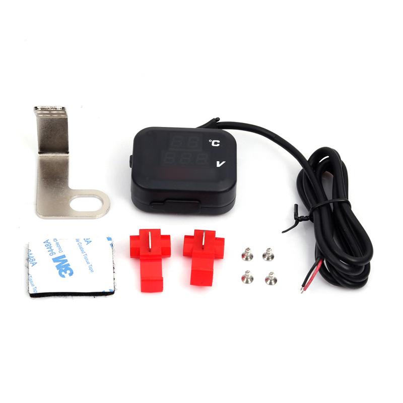 Motorcycle Digital Thermometer Voltmeter Temperature Voltage Display Gear Indicator With USB Charge Water Temp Meter Gauge