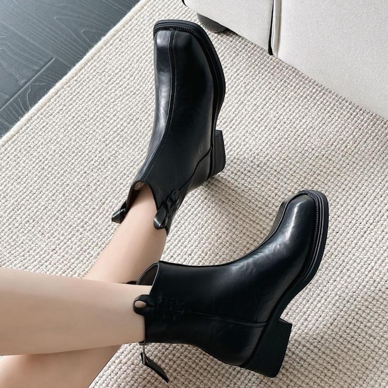 Женские ботильоны в стиле ретро, корейские короткие ботинки, зима 2024, новые квадратные носки из крокодиловой кожи, удобные водонепроницаемые модные уличные ботинки