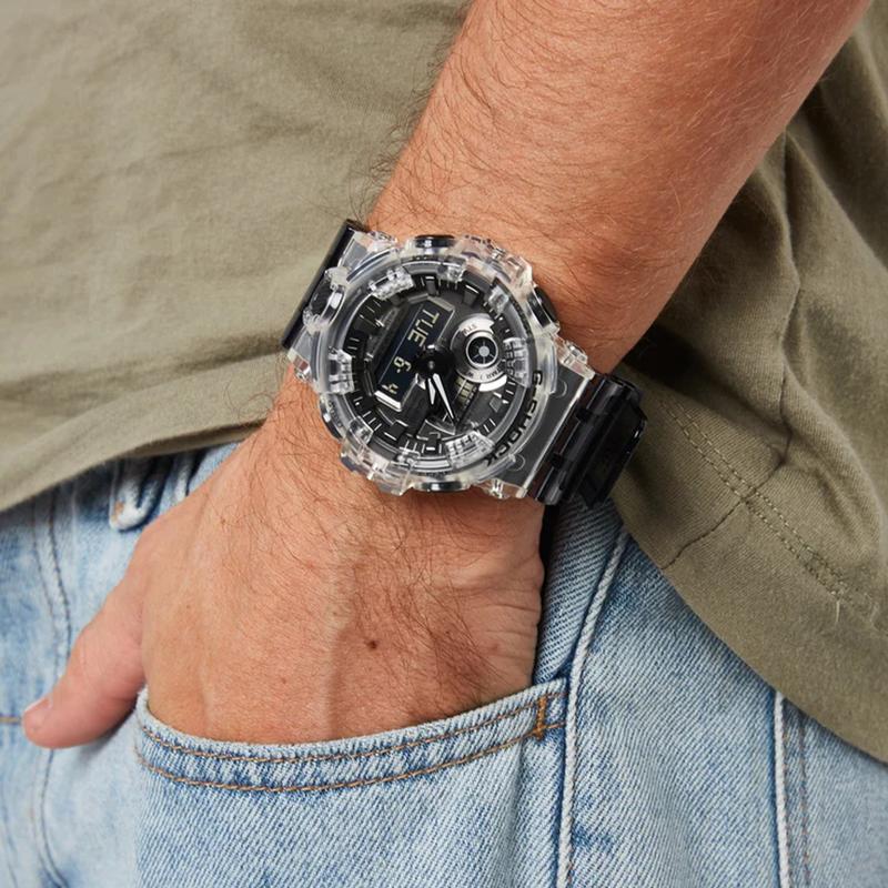 Casio Прозрачный лед серия Tough водонепроницаемость 200 метров кварцевый механизм ремешок из смолы японские и корейские часы мужские часы серебристый циферблат GA700SK-1ACR
