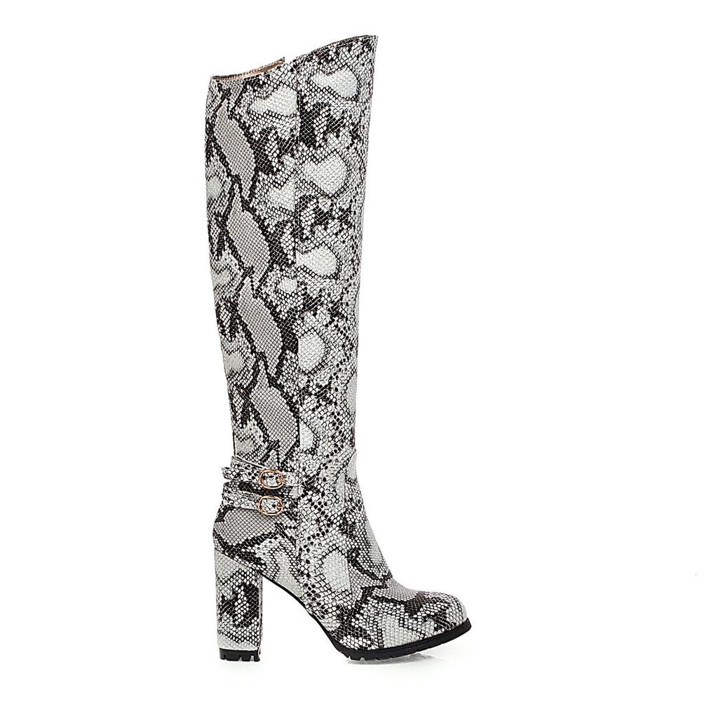 Q/Women's High Heel Boots Sexy Snake Skin Pattern Thick Heel Women's Boots Autumn and Winter New Large Size Boots