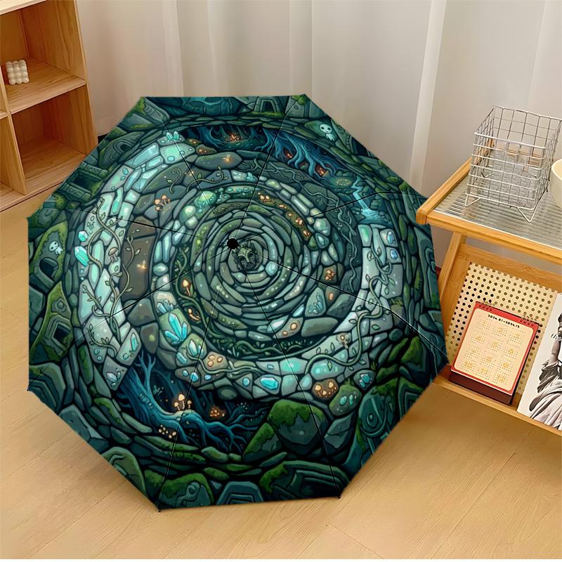 Mystical Mushroom Garden Theme Automatic Umbrella Compact 8-Rib Design Sturdy Construction Durable Umbrella Stylish Accessory