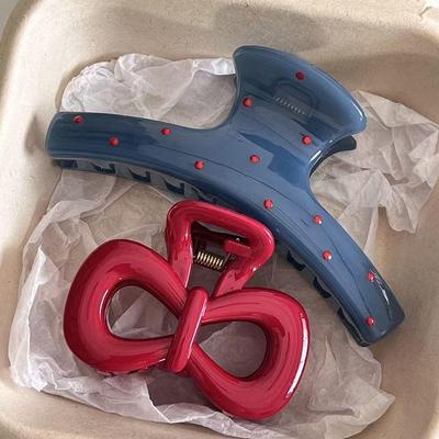 2 шт./компл. винтажная синяя заколка для волос в горошек с красным бантом в виде акулы, заколка-заколка, корейский аксессуар для волос, головной убор для женщин