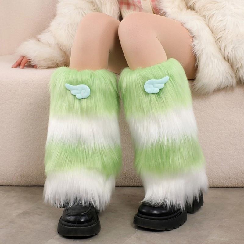 Anime Cute 3D Wing Boot Cover Women Girls Japanese Colorblock Plush Leg Warmer