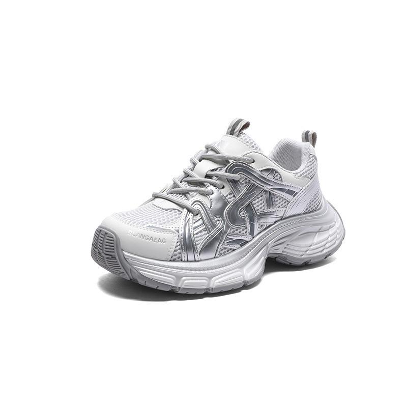 Fashion Dad Shoes Women's Spring Trendy Leather Mesh Breathable Casual Platform Sneakers