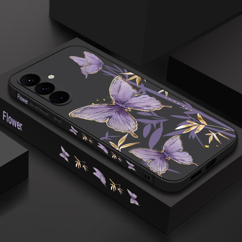 Чехол для Samsung Galaxy S24 S25 Ultra S23 S22 Ultra S21 S20 FE с рисунком бамбука и бабочек, чехол со шнурком для Samsung A56 A17 A26 A16 A36 A55 A54 A53 A15