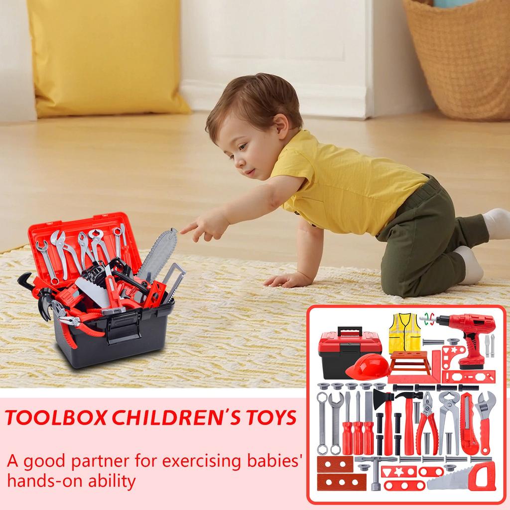 Детский набор инструментов с игрушечной дрелью, строительные инструменты с ящиком для инструментов и жилетом, игрушки для мальчиков 3–4 лет, подарки