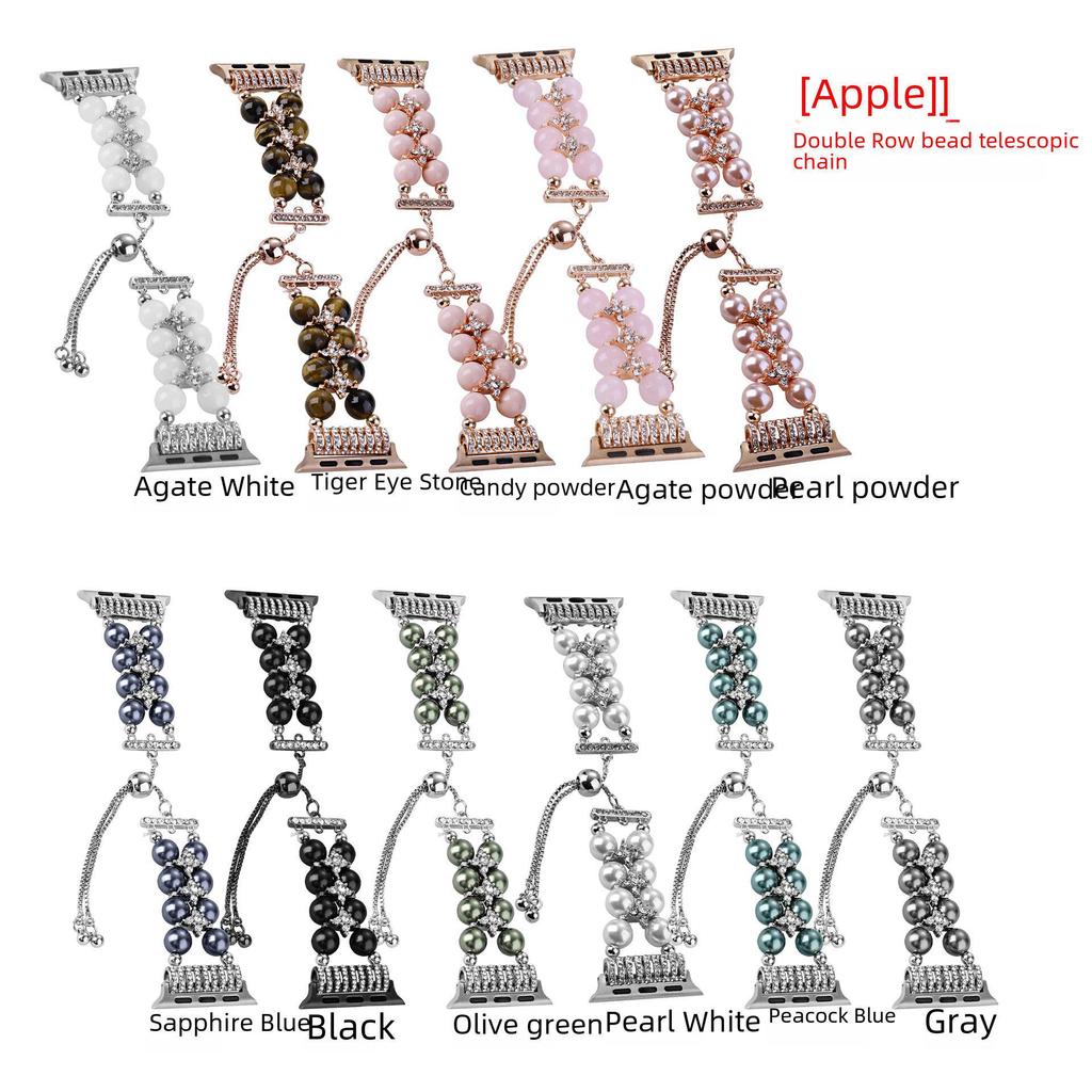 Apple Watch S8 Strap: Pearl Agate with Diamond Detail and Retractable Chain