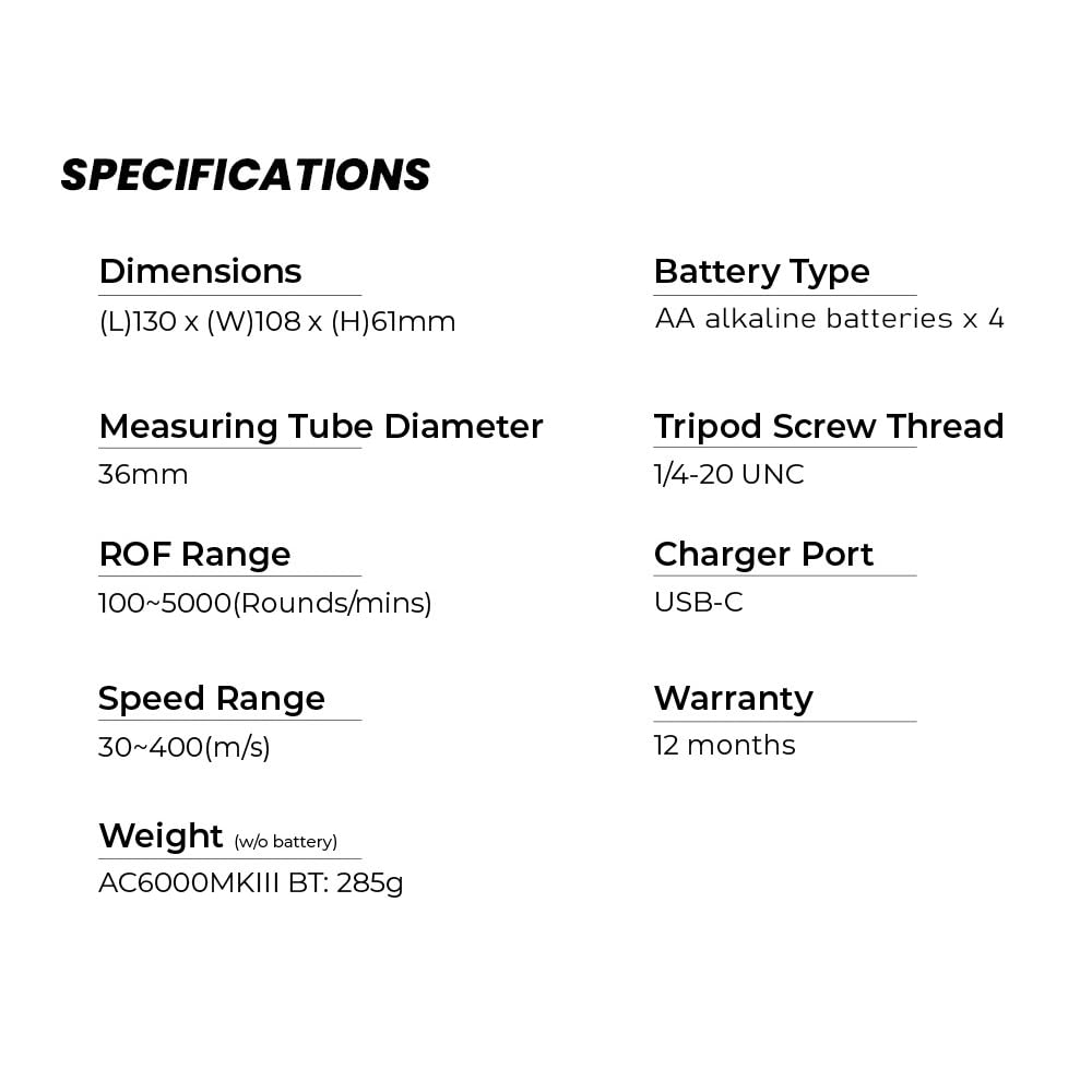 Измеритель скорости пули ACETECH Airsoft, серия BB, измерение скорости стрельбы пулями, измеритель начальной скорости, хронограф для геймеров BT (AC6000MKIII (Bluetooth