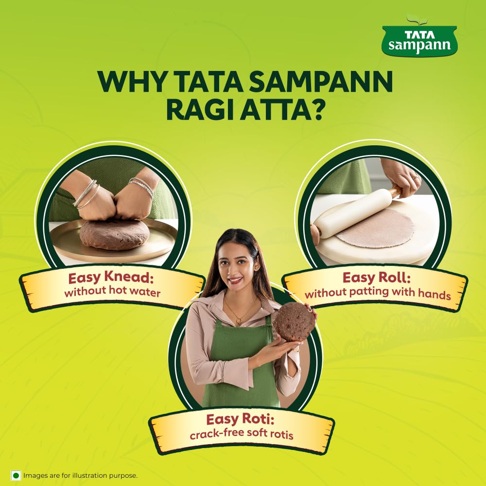 TATA Sampann Мука из проса Easy Cook Ragi Atta 500 г, богатая клетчаткой и кальцием, для мягких роти без трещин и легкого замешивания