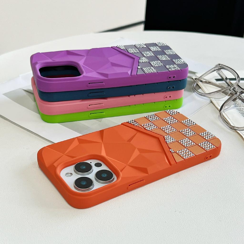 For iPhone 16 Pro Max Case Geometric Diamond Pattern Rhinestone Decor Rubberized TPU Phone Cover