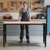 Adjustable Height Workbench 61"L x 20"W Work Bench Table with Power Outlet