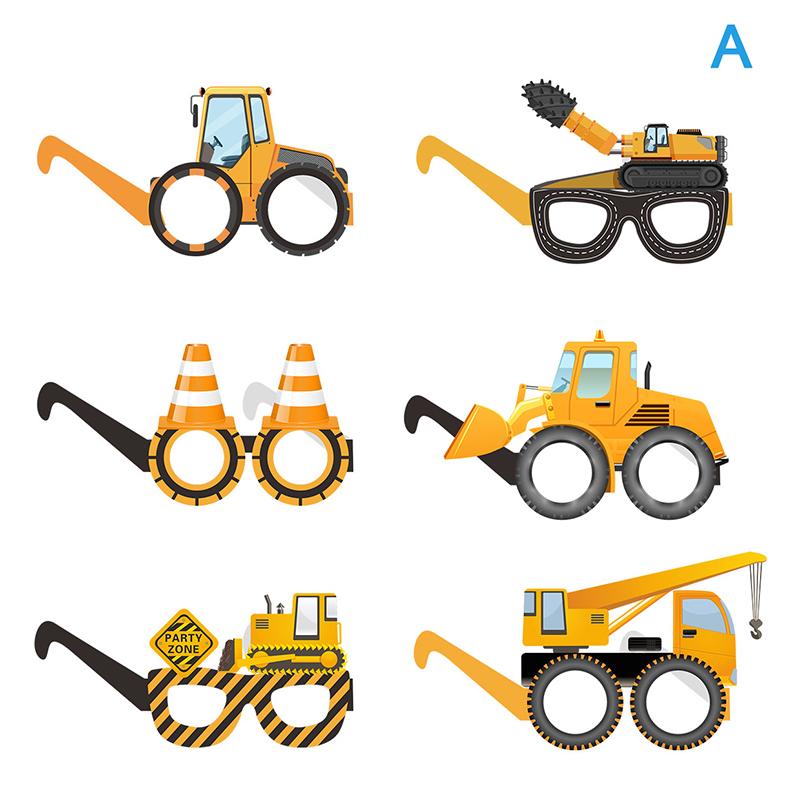 6 шт. бумажные очки для строительства фотобудки реквизит мальчик экскаватор грузовик трактор строительство день рождения декор