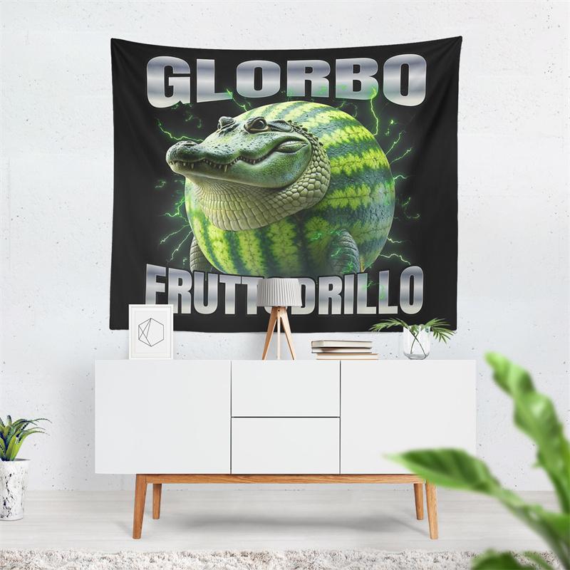 Aertemisi Glorbo Fruttodrillo Italian Brainrot Funny Meme Tapestry Wall Hanging Art for Bedroom Living Room Decor Party Backdrop