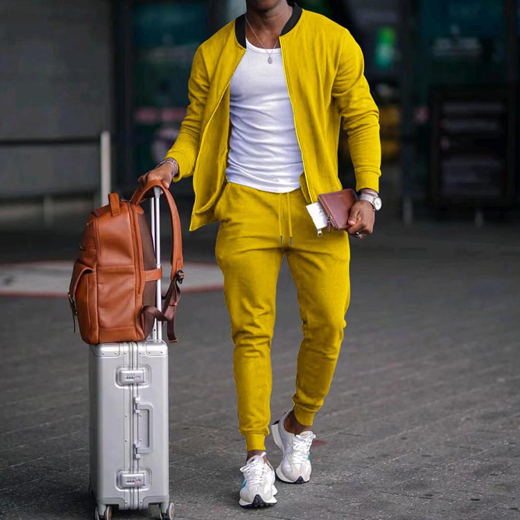 Men's Casual Outdoor Fitting Long Sleeved Jacket And Pants Two-piece Set