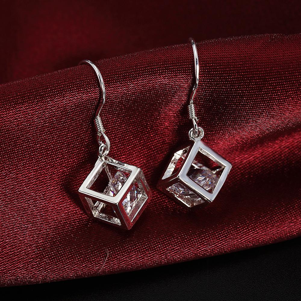 925 Sterling Silver Square AAA Zircon Piercing Earrings Fashionable Wedding Jewelry