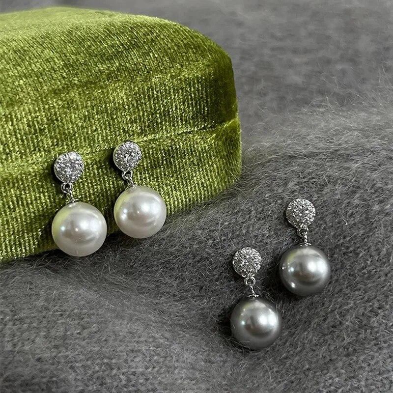 Темпераментные белые, серые серьги-гвоздики с имитацией жемчуга и циркона для женщин, модные серьги-капли, ювелирные изделия, подарки