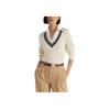 Polo Ralph Lauren SS23 Свитер-пуловер с V-образным вырезом, крупной кабельной вязкой и цветовыми блоками, женский, цвет молочный 200902626-001