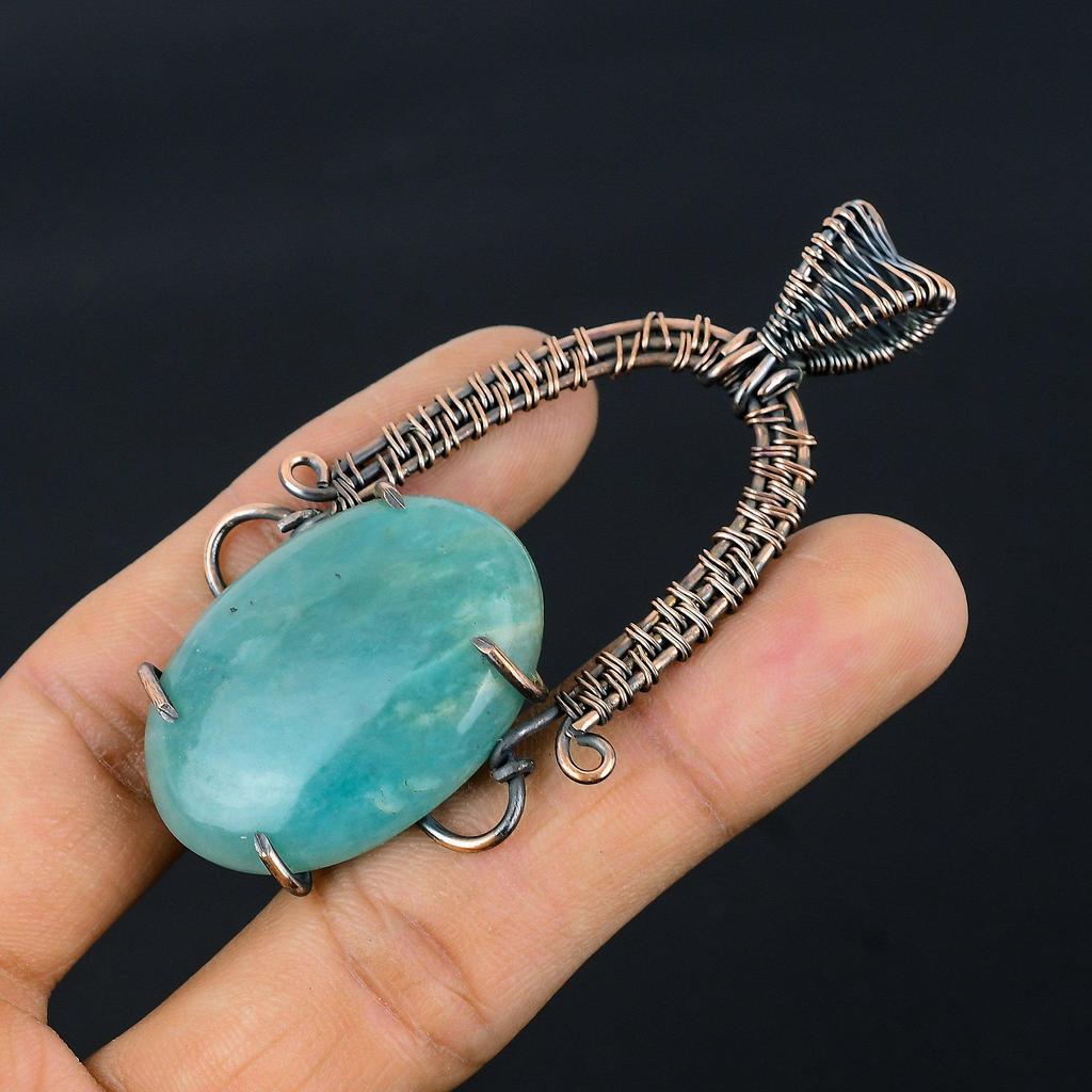 Aquamarine 999 Copper Wire Wrapped Pendant, Handmade Gemstone Pendant Jewelry, Gifts For Wife Brand New Pendant