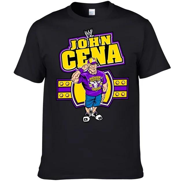 Модный Повседневный Мужской Топ с Принтом John Cena Wrestling, Короткий Рукав - Мягкий Хлопок, Свободный Оверсайз, Летняя Одежда в Стиле Y2k, Расслабленный Крой