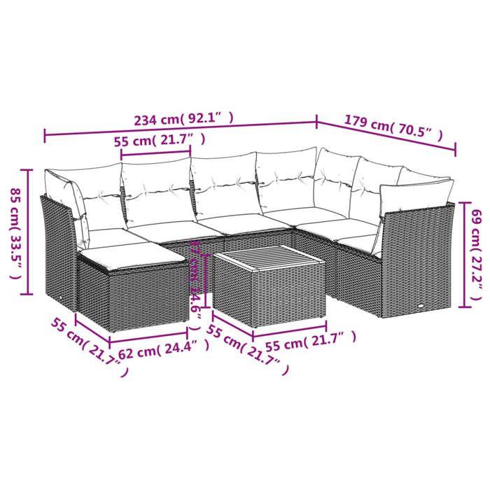VidaXL Salon de Jardin avec Coussins 8 pcs, Canapés de Terrasse, Ensemble de Meubles de Patio, Mobilier d'Extérieur, Noir 3256090