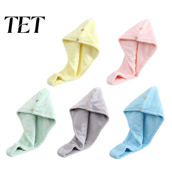 Odor Free Hair Drying Cap Coral Fleece Towel Wrap with Button, Thick Quick Dry Super Bonnet for Shower Absorbent Turban, Long Turban