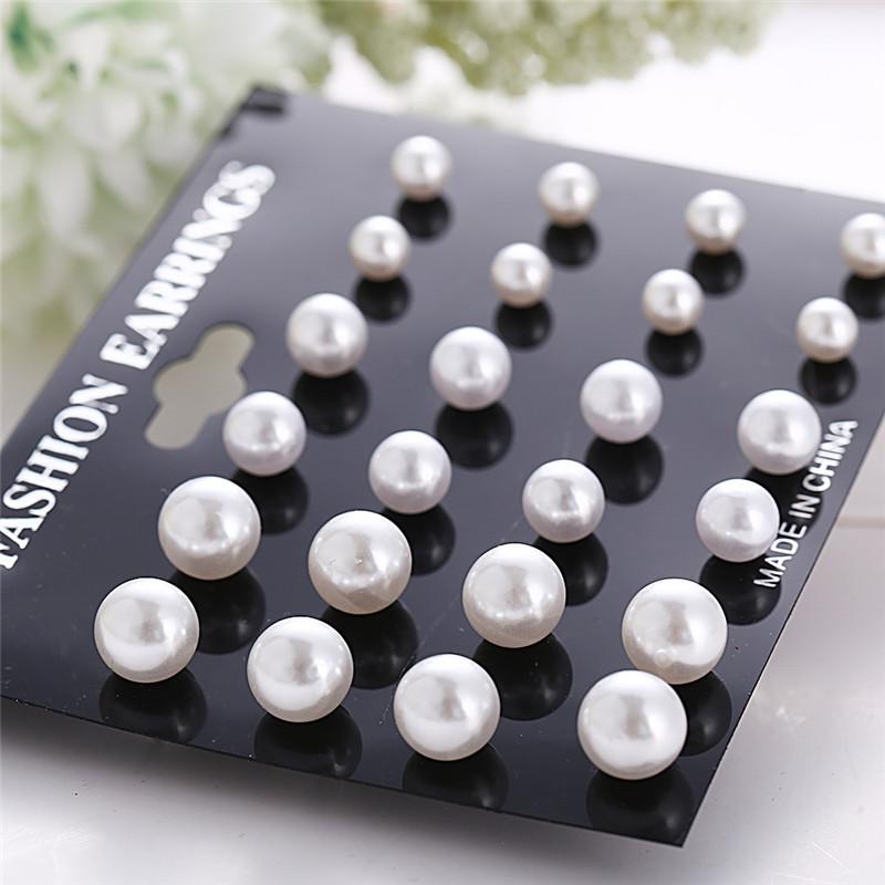 Korean Women Earrings 12 Pair/Set Beige White Pearl Simple Fashion Earrings Wedding Jewelry For Gift Valentine's Day Gift