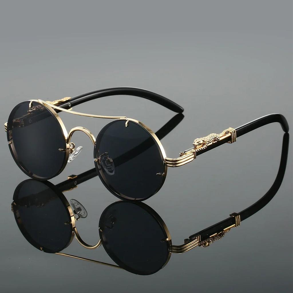 Vintage Steampunk Style Metal Sunglasses for Men with Cheetah Legs Luxury Brand UV400 Eye Protection Sunglasses Shades
