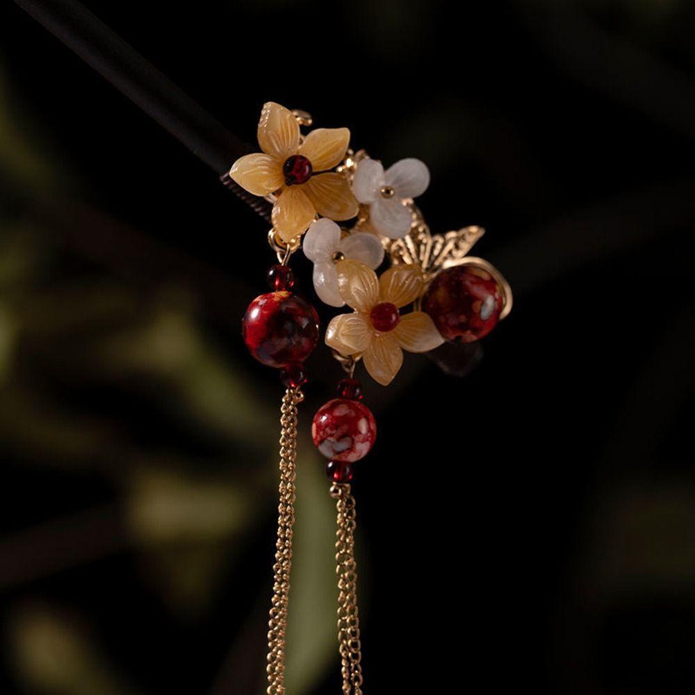 Hair Tassel For Ladies Hair Accessories Chinese Style Hairpin Wooden Hair Fork Flower Hair Sticks