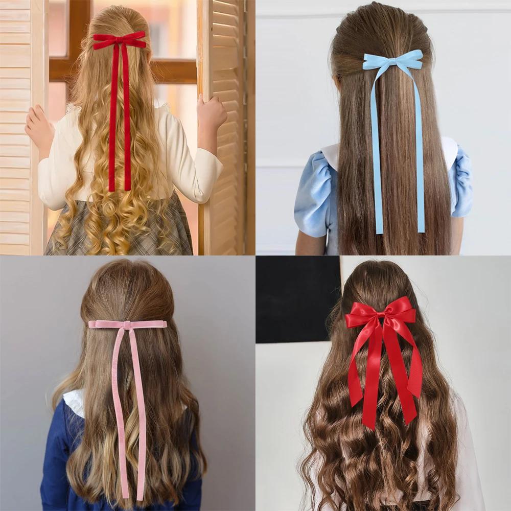 1 шт./лот Балетный стиль Девочка Бант Длинная лента Заколка для волос Милая девушка Полусобранные волосы Головной убор Стиль Модные аксессуары для волос