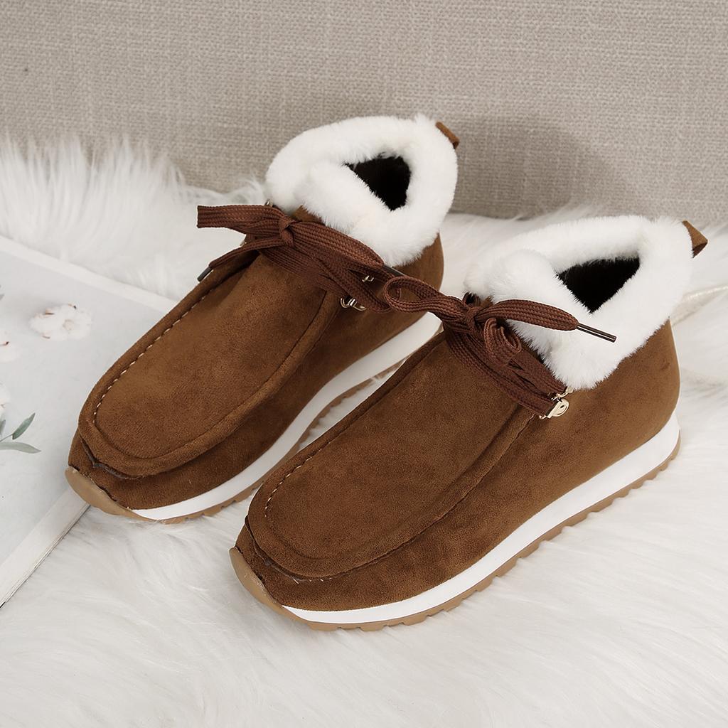 Зимние теплые ботинки для снега, уличные короткие хлопковые туфли на танкетке для женщин, классические ботильоны на шнуровке из бархата для женщин