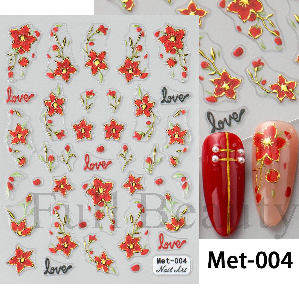 Nail Art Stickers Ins Hot Stamping Red Begonia Flower Cherry Blossom Daisy 3D Adhesive Nail Stickers
