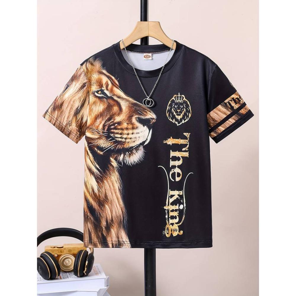 New Lion Series Printed 3D Digital Print T-Shirt: Short-sleeved Summer Children’s Crew Neck Top