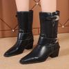 Fashion Retro Thick Heel Leather Buckle Women's Chelsea Boots Fashion Increase Mid-calf Boots for Women Designer Soft Sole Ladies Shoes